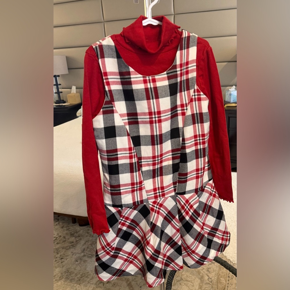 Plaid Holiday Dress with red turtleneck